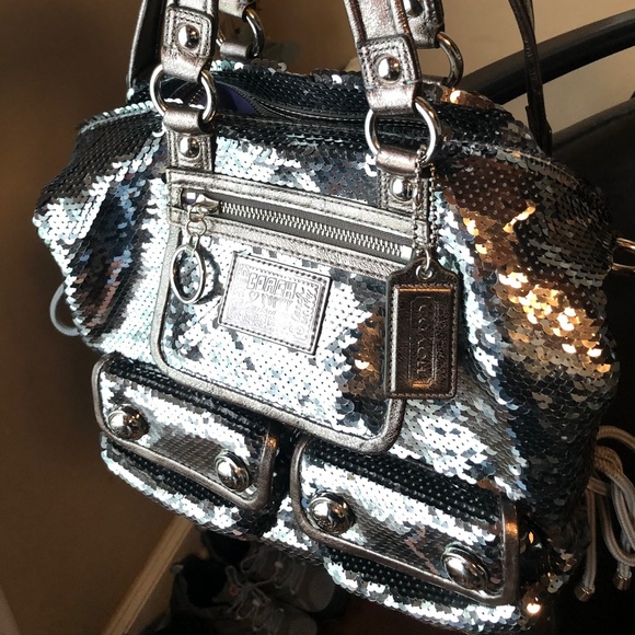 Coach Poppy Sequin Spotlight Silver Tote bag Rare Authentic Great Condition - Picture 3 of 12